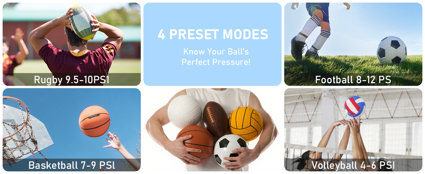 ball pump for sports balls - 4 preset modes