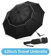 Fulynmen 62/54/46 Large Compact Inverted Travel Umbrella Windproof Golf Umbrella with Reflective ...