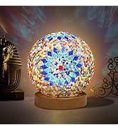 Tiffany Style Table Lamp, Turkish Table Lamp with Wooden Base, Handmade Colorful Mosaic Glass Lam...