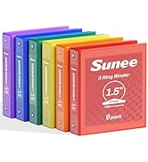 SUNEE 1.5 Inch Binders 3 Ring 6 Pack, Clear View Three Ring 1 1/2 Inch Binders PVC-Free (Fit 8.5x...