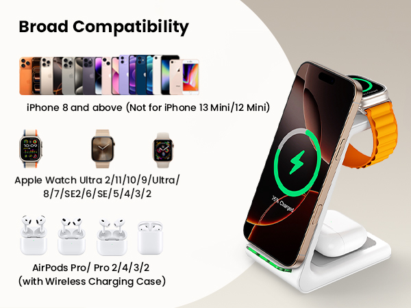 GEEKERA 3 in 1 Wireless Charging Station for Apple Fast Wireless Charger Stand Dock for iPhone
