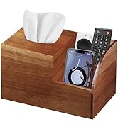 BIBELUN Square Tissue Box Cover,Multi-Functional Wood Tissue Box Holder with Storage Grid,Tissue ...