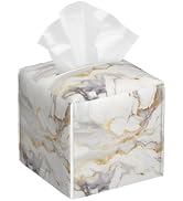 White Gold Marble Tissue Box Cover Square, Modern Abstract Marble Texture Tissue Box Holder Water...