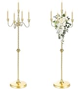 42.7 Inch Floor Candelabra Candle Holder Set of 2, 5 Arms Gold Candlestick Holders, Tall Candelab...