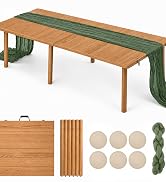 TRENLUVA 60" Folding Picnic Table with Table Runner & 6 Placemats, Solid Wood Portable Low Picnic...