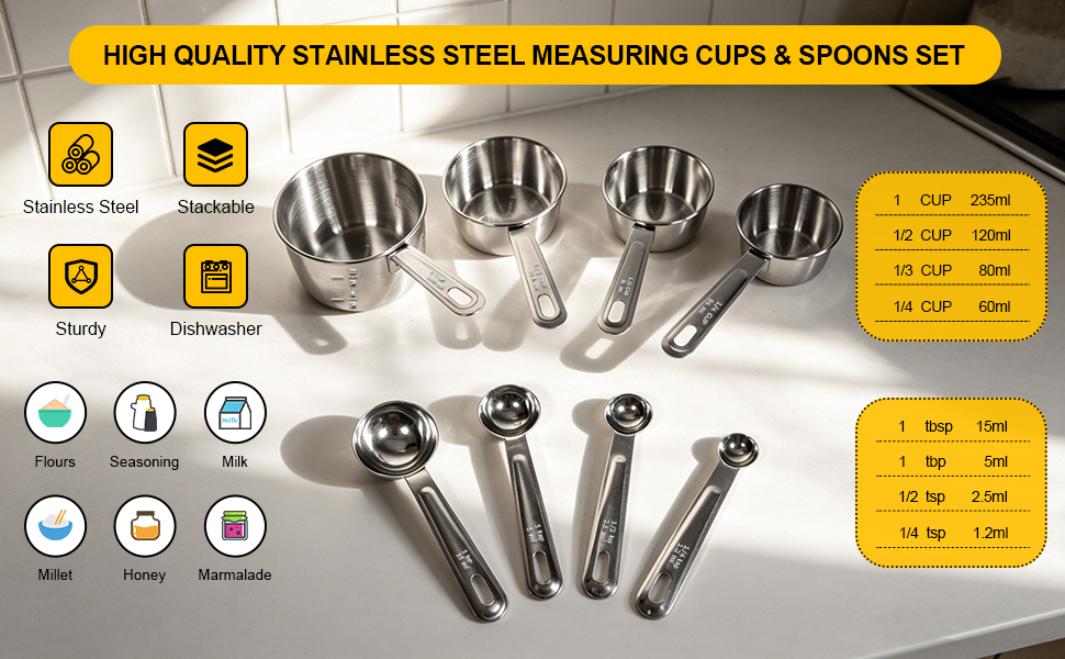 Accurate Measurement Cups & Spoons with Engraved Markings