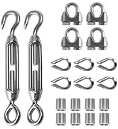 TooTaci 1/8 Turnbuckle Wire Tensioner Kit,Stainless Steel Turnbuckle Kit Heavy Duty,M6 Hook and E...