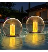 uuffoo 2-Pack 7.4x7.4 Solar Floating Pool Lights Ball Solar Powered Flickering That Float Candles...