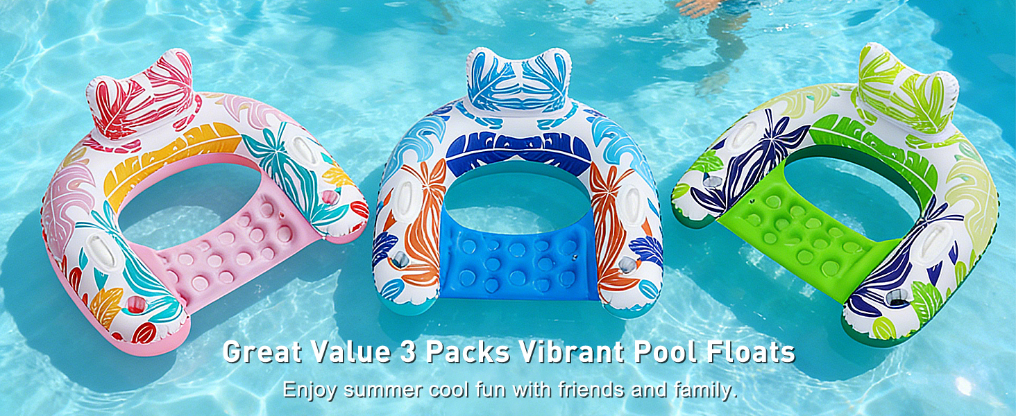 Great Value 3 Packs Vibrant Pool Floats for enjoying summer cool fun with friends and family.