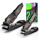 Nail Clippers Set for Men with Catcher, 2 Pack Nail Clippers Set for Fingernail and toenail, Stai...