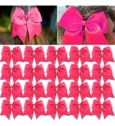 Large Cheer Bows Pink Ponytail Holder Girls Elastic Hair Ties 8" 20PCS Hair Accessories for Teens...