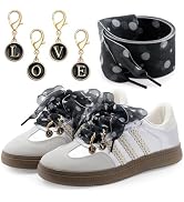 YJRVFINE Ribbon Shoe Laces for Women: 1 Pair Flat Satin Shoelaces with 4 Charms