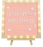 Light up Letter Board with LED Lights - 10in × 10in Felt Changeable Message Board with Frame Lett...