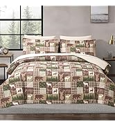 Comforter Set Queen Size Bear Moose Plaid Comforter Bedding-7 Piece Bed in a Bag,Soft Reversible ...