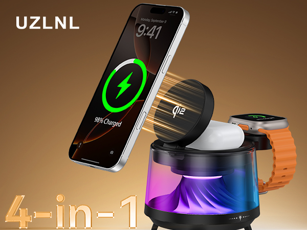 UZLNL 4-in-1 Qi2 magnetic wireless charger with ambient light for Apple devices