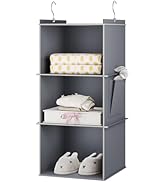 YOUDENOVA Hanging Closet Organizer, 3-Shelf Closet Hanging Storage Shelves, Grey