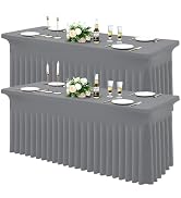 Moosfor 2 Pack Spandex Fitted Rectangle Tablecloth, Elastic Table Skirt | Stretch Washable Reusab...