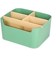 Segarty Green Remote Control Holder, Detachable Divided Bamboo Desk Organizer Caddy, Desktop Stor...