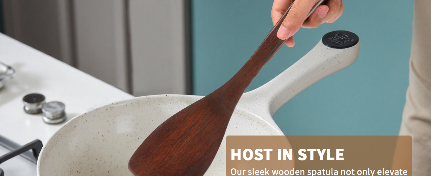 Wooden Spatula for Cooking, Wood Flat Frying Spatulas, Long Handle Spatula Turner