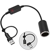 USB to Cigarette Lighter Adapter, 35cm Cable, USB A & C Input 5V, 12V Car Cigarette Lighter Socke...