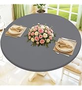 Moosfor Round Spandex Tablecloth, Elastic Fitted Waterproof Tablecloths for 45"-56" Tables, Stret...