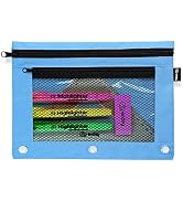 Large Pencil Pouch for 3 Ring Binder Blue, Mesh Zipper Pencil Case, Pen Bag / Pen Case, Small Cos...