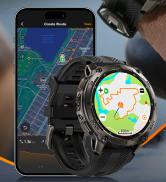Smartwatch with round face showing colorful map display positioned next to smartphone displaying map application on outdoor background.
