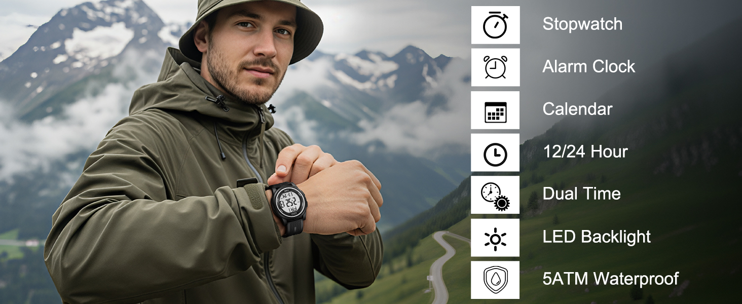Digital Watches for Men Outdoor Waterproof Sport