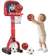 PJG Toddler Basketball Hoop & Soccer Goal Ages 1 2 3 4 5, Adjustable Indoor Basketball Hoop for K...