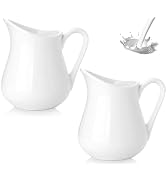 2 Pack Small Creamer Pitcher, Classic White Ceramic Pitcher for Milk, 4 oz | Milk Jug with Handle...