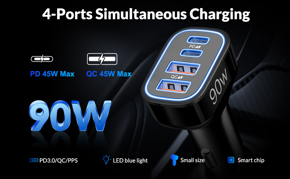 90W USB C car charger