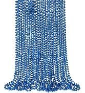 SHAOQINLIN 24 Pcs 33 Inch 7 mm Metallic Blue Bead Necklaces, 4th of July Round Beads Necklace Mar...