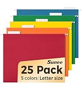 SUNEE Hanging File Folders Assorted Colors, 25 Pack File Folders Letter Size with 1/5-cut Tabs, S...