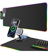 Gaming Mouse Pad Wireless Charging - Desk Mat Magnetic Foldable Phone Stand 15W Fast Charge, RGB ...
