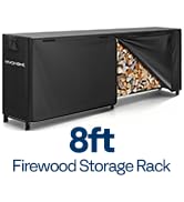 VIVOHOME 8ft Heavy Duty Indoor Outdoor Firewood Storage Log Rack with Cover Combo Set Black