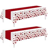 Childom 2 Pcs Valentines Day Tablecloths for Valentines Day Decorations,54" x 108" Disposable Pla...