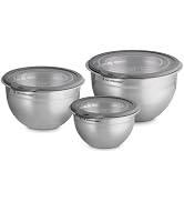 Le Creuset Stainless Steel Mixing Bowls with Glass Lids, Set of 3 | Set of 3, 1.5 qt., 3 qt., and...