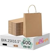 MESHA Gift Paper Bags 600 Pack 8X4.25X10.5 Brown Medium Shopping Kraft Bags Bulk with Handles Reu...