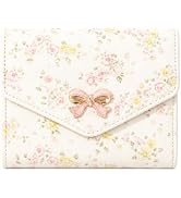 Sunwel Fashion Floral Wallet with Pink Bow Small Bifold Wallet with Zipper Coin Pouch Card Slots ...