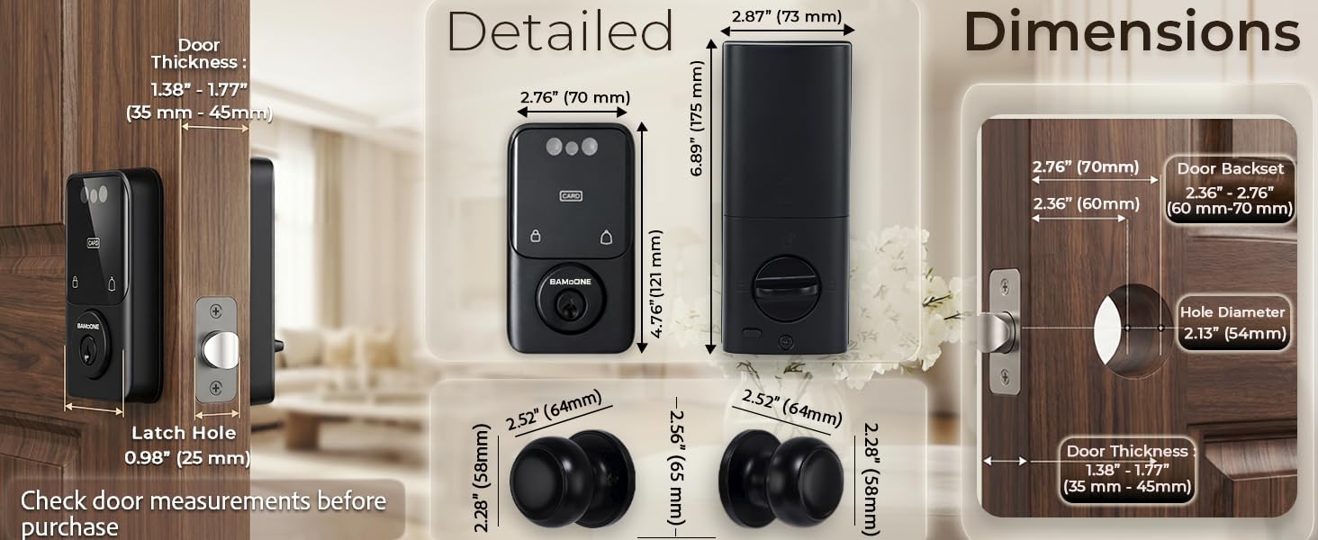 Smart door lock detailed dimensions and standard door compatibility guide