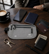 Graphite Gray RFID money belt fits iPhone Pro Max and passports securely