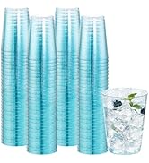 DaYammi 100 Pack 10 oz Blue Plastic Cups, Blue Disposable Cups Tumblers, Elegant Blue Glitter Par...
