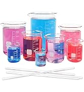SUPERLELE 8pcs Glass Graduated Beaker Set 25, 50, 100, 200, 250, 400, 500, 1000ml, Glass Measurin...