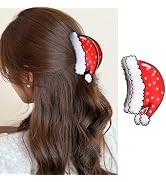 Christmas Hair Clips Cute Red Christmas Hat Claw Clips Non-Slip Acrylic Hair Claws Clips Xmas San...