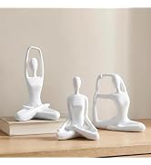 Ni-JASW White Yoga Statues Set of 3, Resin Zen Meditation Figurines for Bookself, Home Decor, Gifts