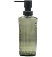 Green Glass Soap Dispenser with Black Pump, 12oz Refillable Liquid Hand Dispenser, Lotion Dish So...