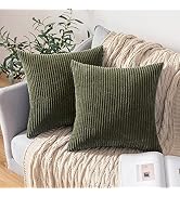 MIULEE Pack of 2 Corduroy Pillow Covers Soft Soild Striped Throw Pillow Covers Set Decorative Squ...