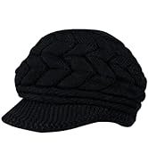 Andiker Winter Knit Hat for Women, Slouchy Beanies Cap with Brim, Warm Fleece Lined Women Thick Hat