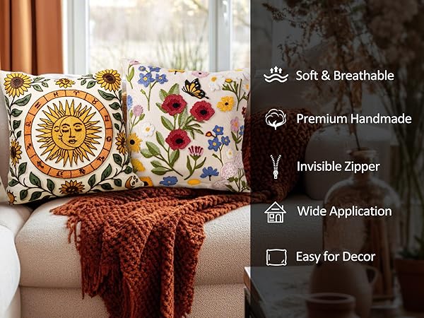 Embroidered Throw Pillow Covers