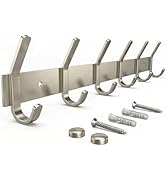 SAYONEYES Coat Rack Wall Mount – Brushed Nickel 17 Inch Stainless Steel Hook Rail with 6 Heavy Du...